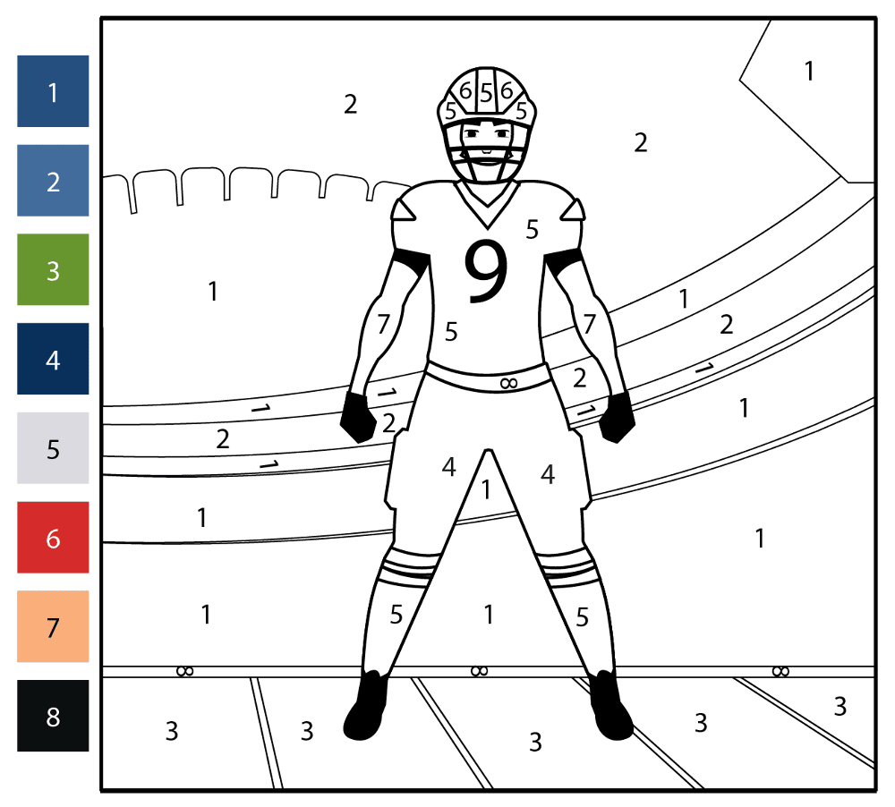 Rugby Player Color By Number Coloring Page Md Coloring Page — Free Printable — free printable coloring page